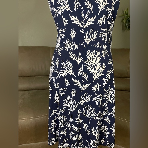 Michael Kors Nautical Coral Navy & White Coral Reef Cap Sleeve Midi Dress Sz M - Picture 7 of 12